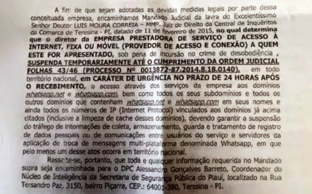 Uma decisão judicial pode tirar o Whatsapp do ar em todo o país.