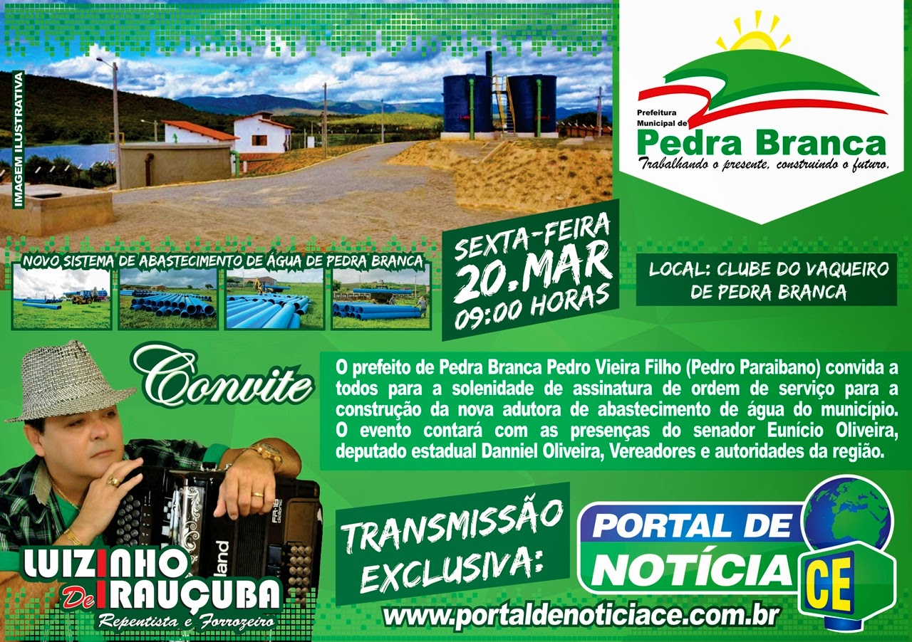 O Portal Transmite ao vivo a Cerimônia de Ordem de Serviço da Nova Adutora de Pedra Branca
