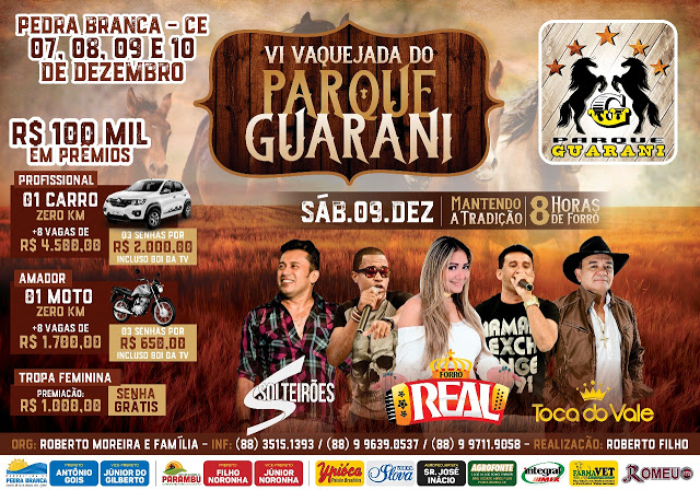 Com forró de 8 horas e premiação de R$ 100 mil  a 6ª Vaquejada do Parque Guarani promete