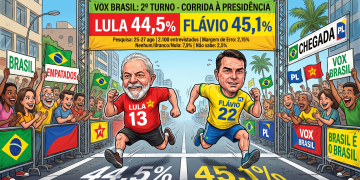 Pesquisa Vox Brasil traz Lula e Flávio Bolsonaro empatados no 1º turno e acirramento total na simulação de 2º turno