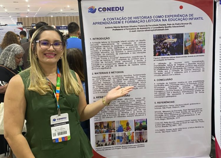 Pedra Branca no CONEDU: Professora Márcia Oliveira apresenta artigo sobre contação de histórias no maior congresso de educação do país